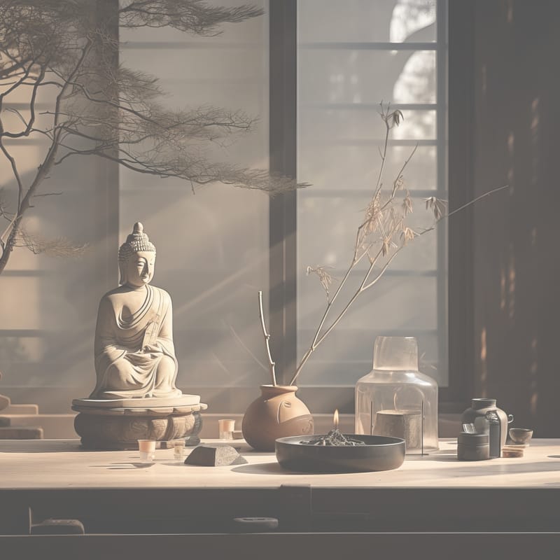 Coffrets d'intention disposés dans une atmosphère paisible